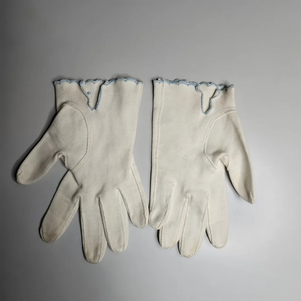 Viola Weinberger Vintage White‎ Cotton Gloves Blue Polka Dot Western Germany 6.5
